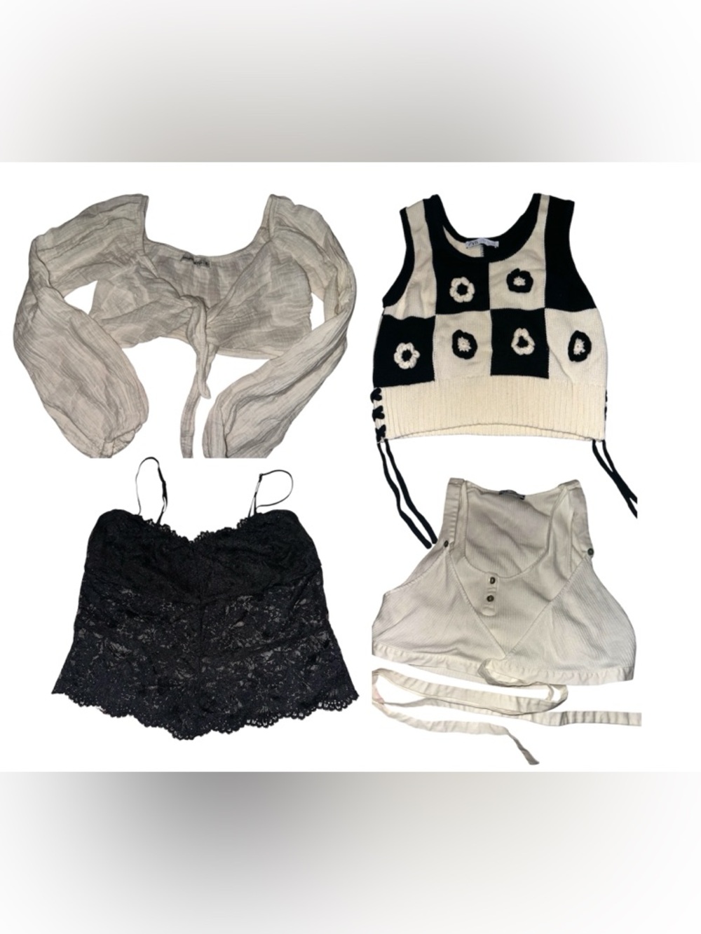 Checker Knit Cropped Tank Top - Black & Cream 4 pc Bundle all size medium